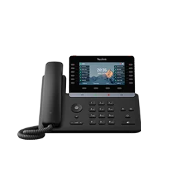 Yealink T85W desk phone with an adjustable color screen and corded handset
